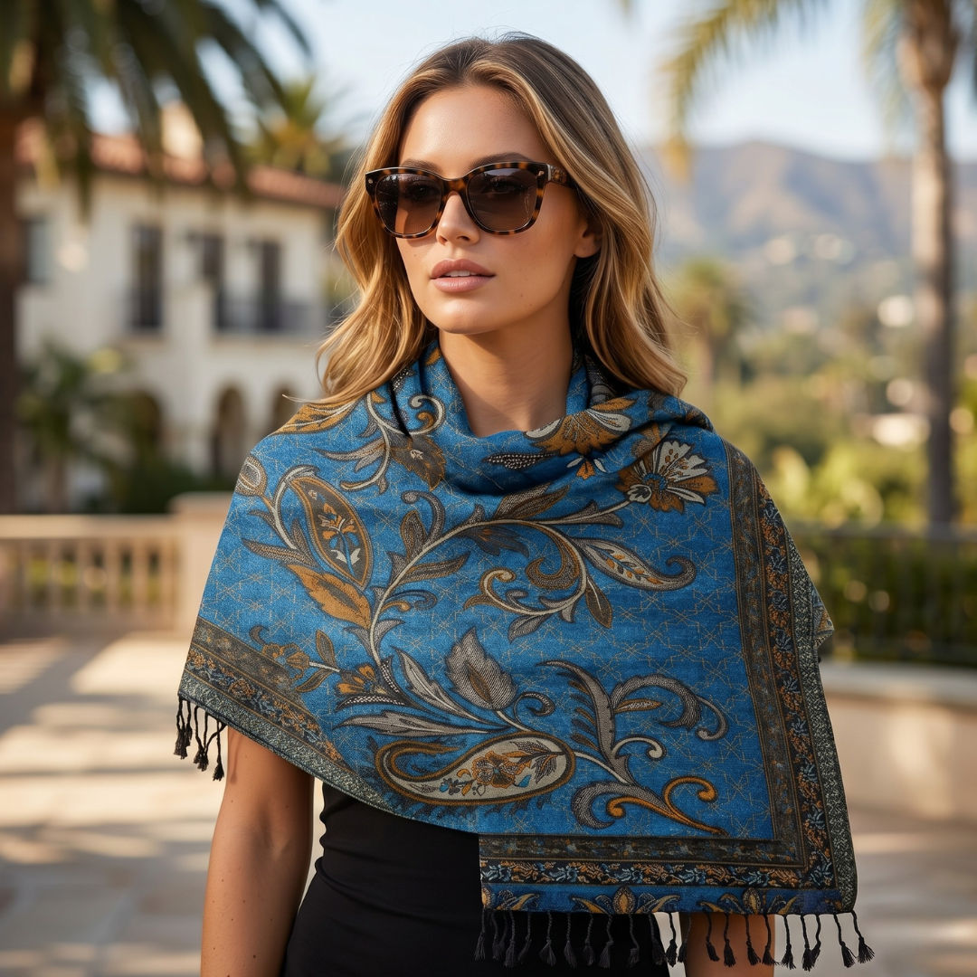 Abstract Floral Vine Blue Scarf